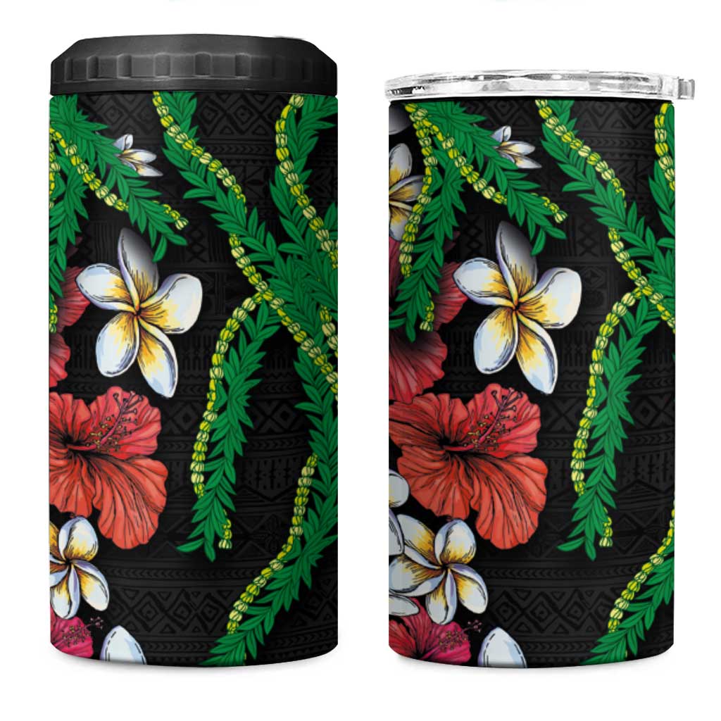 Hawaiian Tropical Flowers and Maile Pikake 4 in 1 Can Cooler Tumbler Polynesian Tribal Pattern Black Color LT03 One Size: 16 oz Black - Polynesian Pride