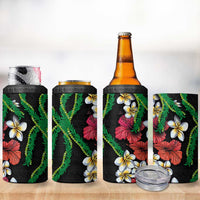 Hawaiian Tropical Flowers and Maile Pikake 4 in 1 Can Cooler Tumbler Polynesian Tribal Pattern Black Color LT03 - Polynesian Pride