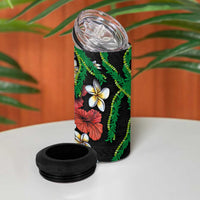 Hawaiian Tropical Flowers and Maile Pikake 4 in 1 Can Cooler Tumbler Polynesian Tribal Pattern Black Color LT03 - Polynesian Pride
