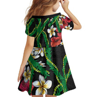 Hawaiian Tropical Flowers and Maile Pikake Family Matching Mermaid Dress and Hawaiian Shirt Polynesian Tribal Pattern Black Color LT03 - Polynesian Pride