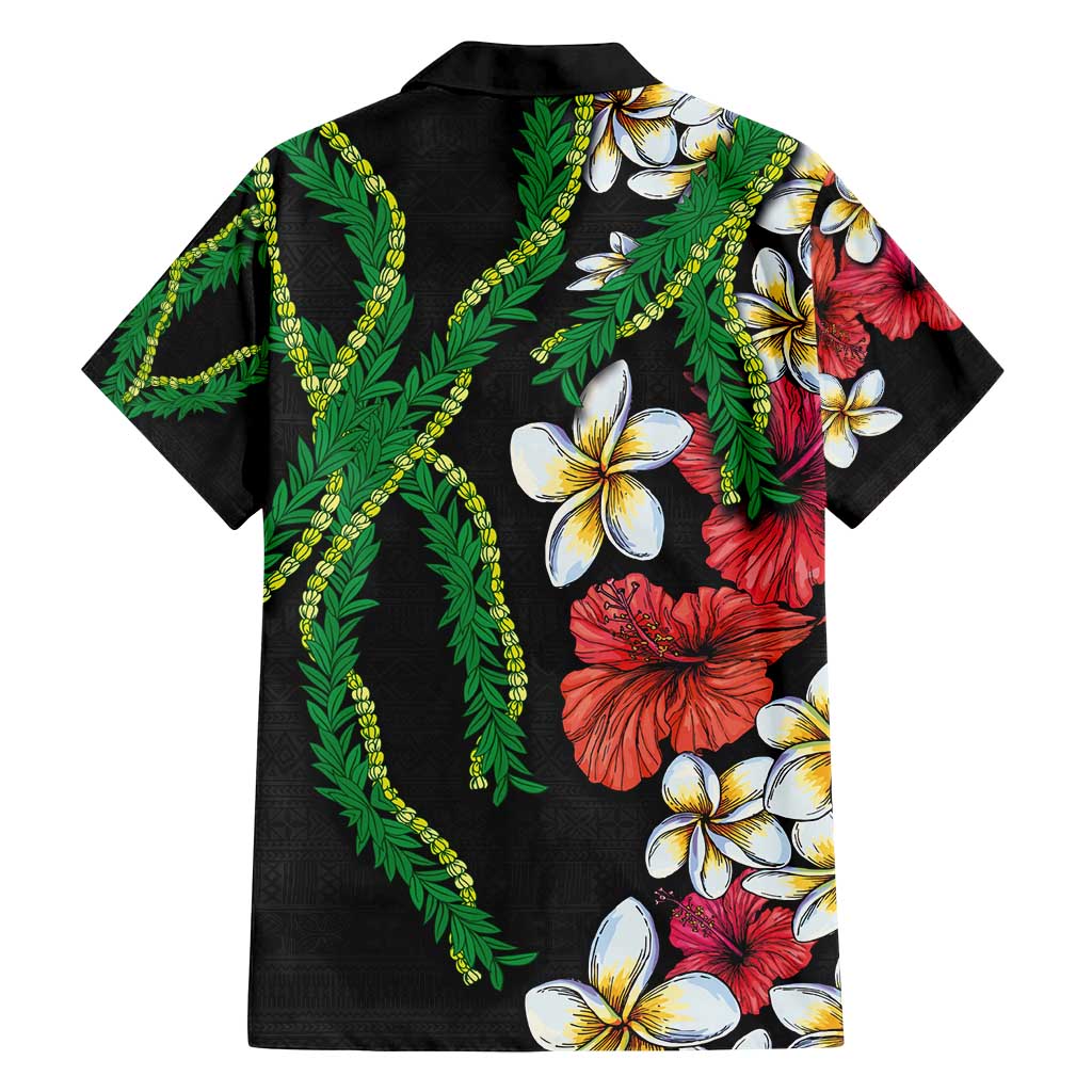 Hawaiian Tropical Flowers and Maile Pikake Family Matching Off Shoulder Maxi Dress and Hawaiian Shirt Polynesian Tribal Pattern Black Color LT03 - Polynesian Pride