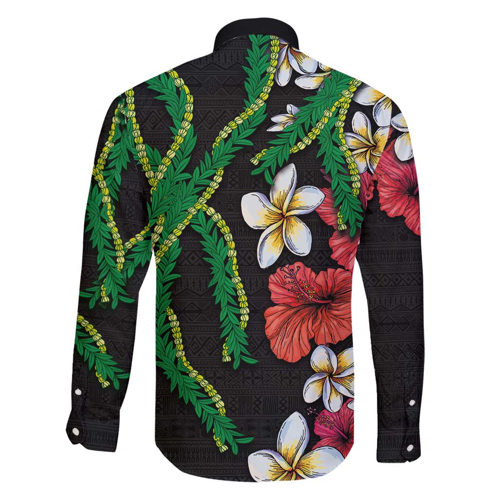 Hawaiian Tropical Flowers and Maile Pikake Family Matching Puletasi and Hawaiian Shirt Polynesian Tribal Pattern Black Color LT03 - Polynesian Pride