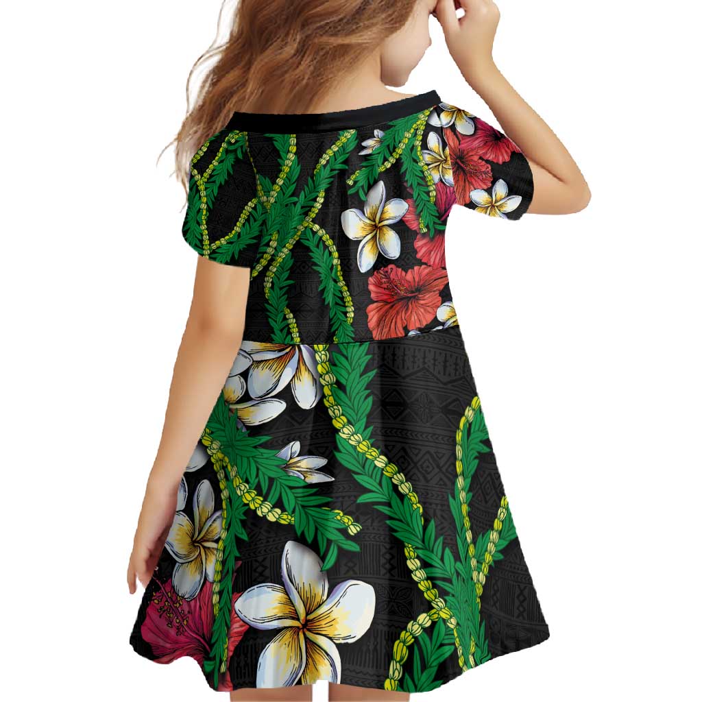 Hawaiian Tropical Flowers and Maile Pikake Family Matching Tank Maxi Dress and Hawaiian Shirt Polynesian Tribal Pattern Black Color
