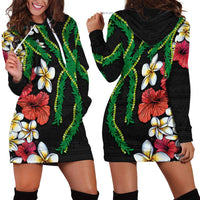 Hawaiian Tropical Flowers and Maile Pikake Hoodie Dress Polynesian Tribal Pattern Black Color LT03 - Polynesian Pride