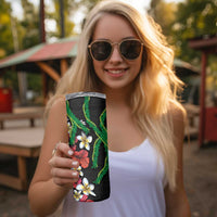 Hawaiian Tropical Flowers and Maile Pikake Skinny Tumbler Polynesian Tribal Pattern Black Color LT03 - Polynesian Pride