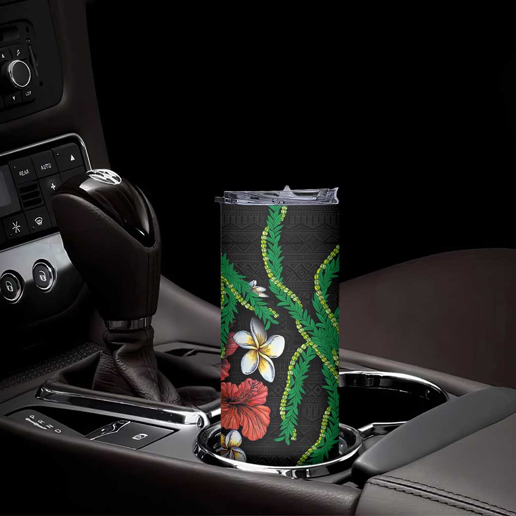 Hawaiian Tropical Flowers and Maile Pikake Skinny Tumbler Polynesian Tribal Pattern Black Color LT03 - Polynesian Pride
