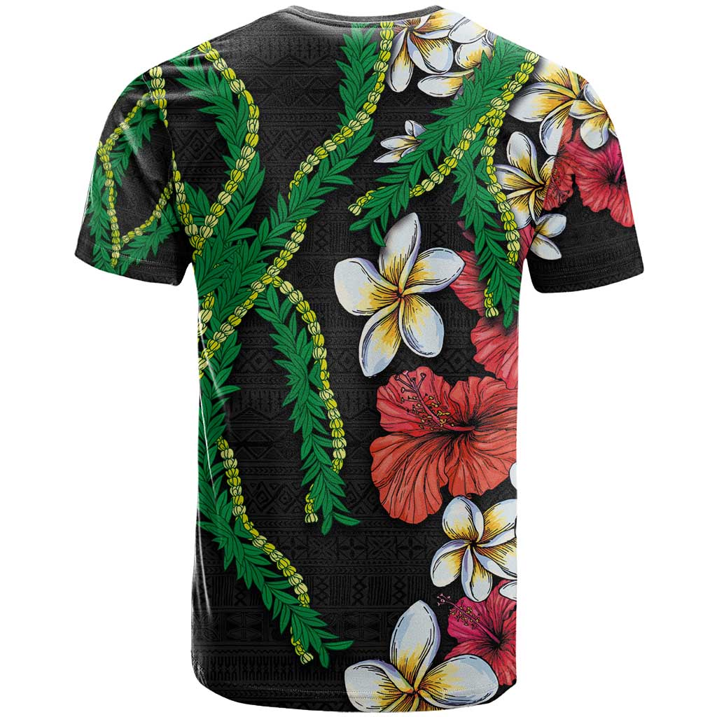 Hawaiian Tropical Flowers and Maile Pikake T Shirt Polynesian Tribal Pattern Black Color LT03 - Polynesian Pride