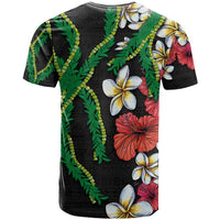 Hawaiian Tropical Flowers and Maile Pikake T Shirt Polynesian Tribal Pattern Black Color LT03 - Polynesian Pride