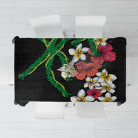 Hawaiian Tropical Flowers and Maile Pikake Tablecloth Polynesian Tribal Pattern Black Color