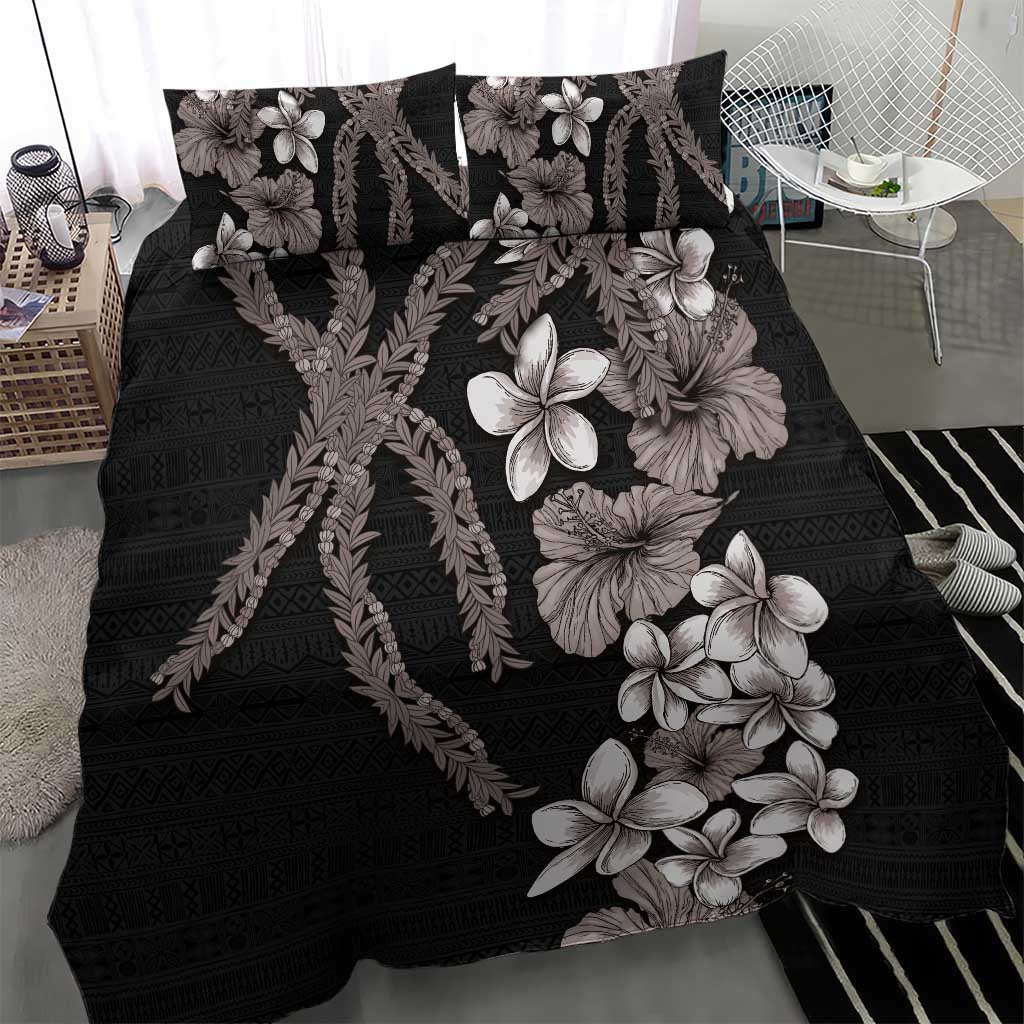 Hawaiian Tropical Flowers and Maile Pikake Bedding Set Polynesian Tribal Pattern Grayscale Mode LT03 - Polynesian Pride