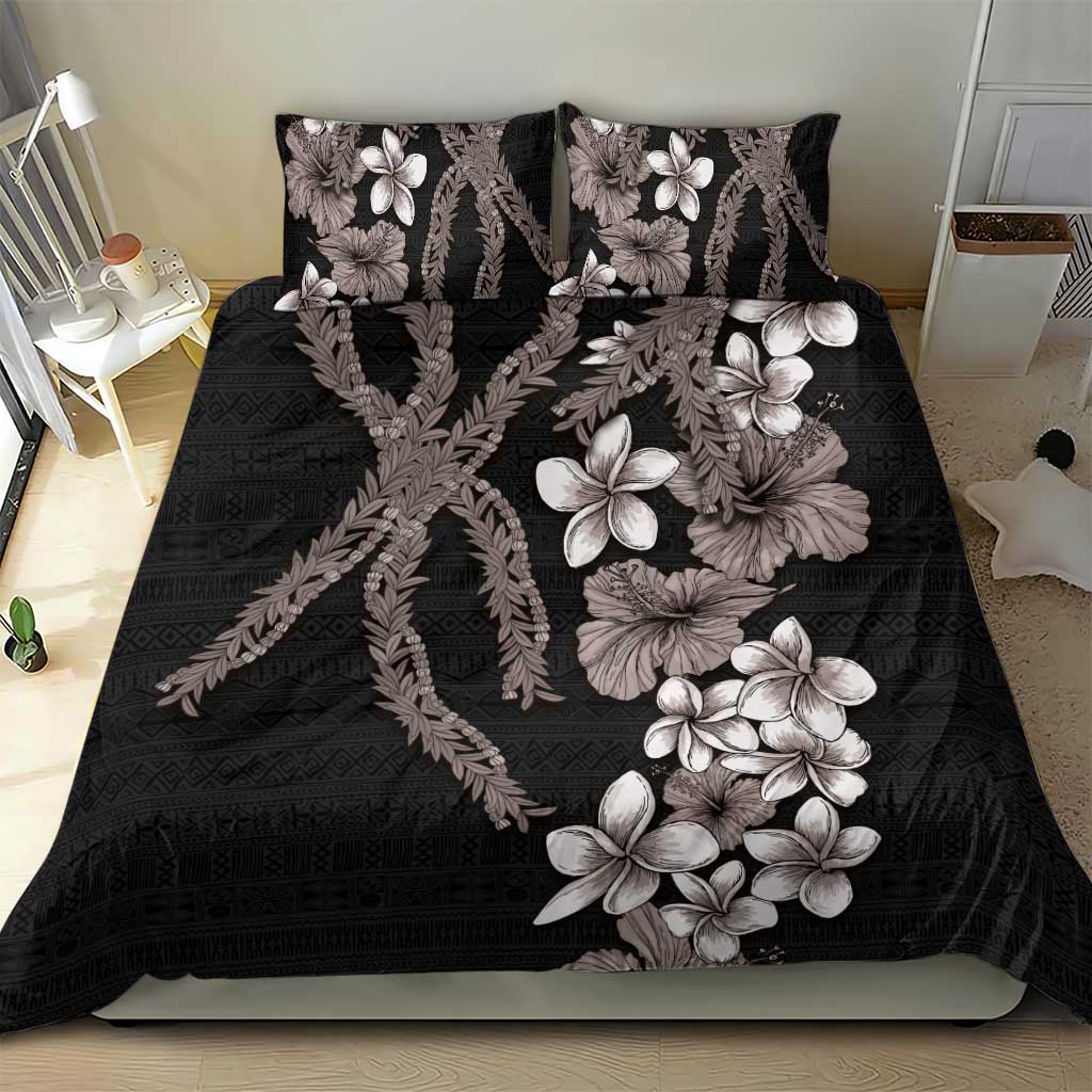 Hawaiian Tropical Flowers and Maile Pikake Bedding Set Polynesian Tribal Pattern Grayscale Mode LT03 - Polynesian Pride