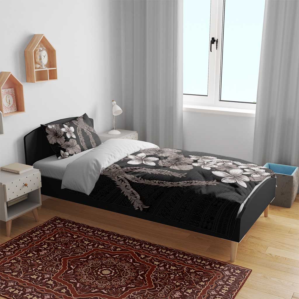 Hawaiian Tropical Flowers and Maile Pikake Bedding Set Polynesian Tribal Pattern Grayscale Mode LT03 - Polynesian Pride