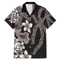 Hawaiian Tropical Flowers and Maile Pikake Family Matching Mermaid Dress and Hawaiian Shirt Polynesian Tribal Pattern Grayscale Mode LT03 Dad's Shirt - Short Sleeve Black - Polynesian Pride