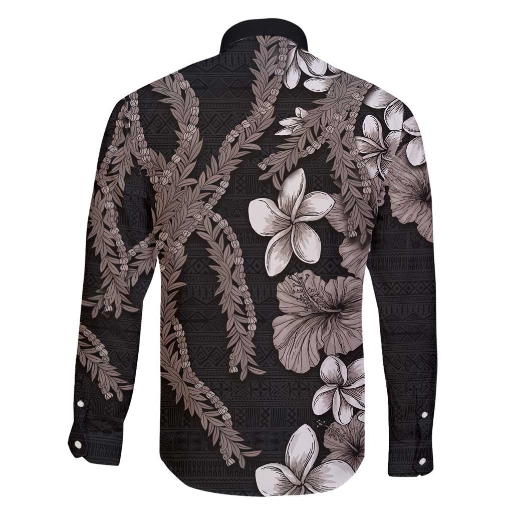 Hawaiian Tropical Flowers and Maile Pikake Family Matching Mermaid Dress and Hawaiian Shirt Polynesian Tribal Pattern Grayscale Mode LT03 - Polynesian Pride