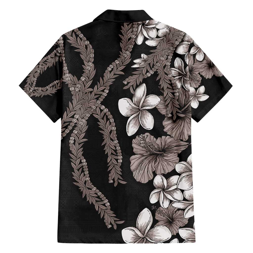 Hawaiian Tropical Flowers and Maile Pikake Family Matching Puletasi and Hawaiian Shirt Polynesian Tribal Pattern Grayscale Mode LT03 - Polynesian Pride
