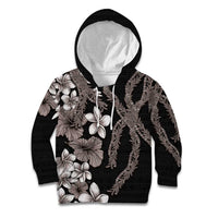 Hawaiian Tropical Flowers and Maile Pikake Kid Hoodie Polynesian Tribal Pattern Grayscale Mode LT03 Hoodie Black - Polynesian Pride
