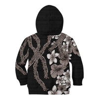 Hawaiian Tropical Flowers and Maile Pikake Kid Hoodie Polynesian Tribal Pattern Grayscale Mode LT03 - Polynesian Pride