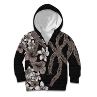 Hawaiian Tropical Flowers and Maile Pikake Kid Hoodie Polynesian Tribal Pattern Grayscale Mode LT03 Zip Hoodie Black - Polynesian Pride