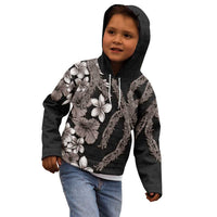 Hawaiian Tropical Flowers and Maile Pikake Kid Hoodie Polynesian Tribal Pattern Grayscale Mode LT03 - Polynesian Pride