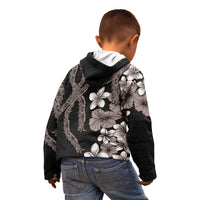 Hawaiian Tropical Flowers and Maile Pikake Kid Hoodie Polynesian Tribal Pattern Grayscale Mode LT03 - Polynesian Pride