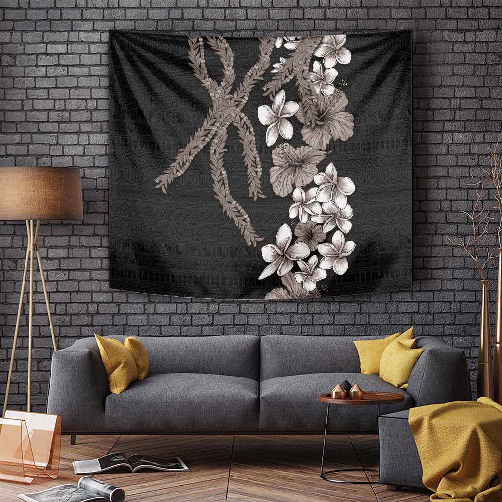Hawaiian Tropical Flowers and Maile Pikake Tapestry Polynesian Tribal Pattern Grayscale Mode LT03 - Polynesian Pride