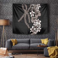 Hawaiian Tropical Flowers and Maile Pikake Tapestry Polynesian Tribal Pattern Grayscale Mode LT03 - Polynesian Pride