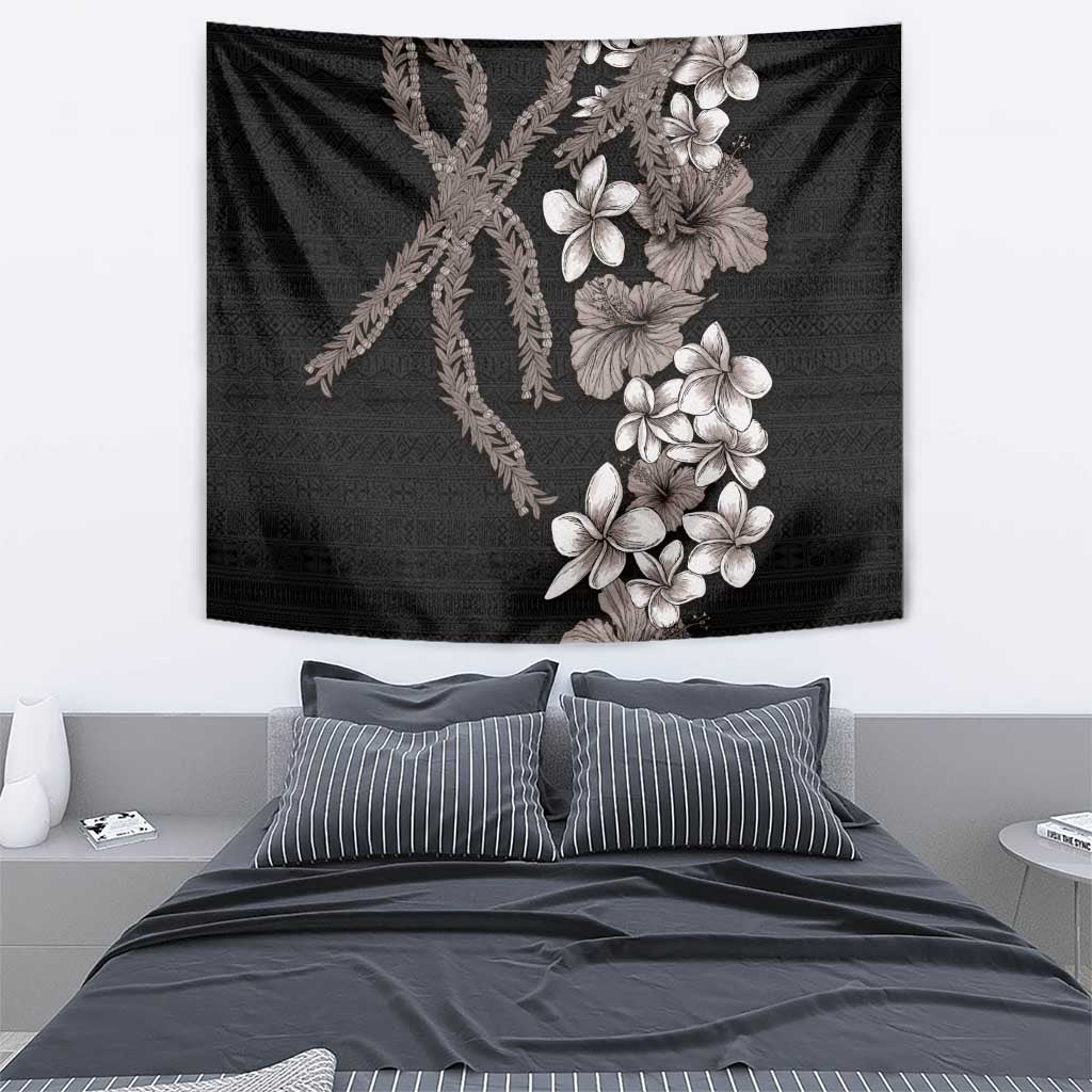 Hawaiian Tropical Flowers and Maile Pikake Tapestry Polynesian Tribal Pattern Grayscale Mode LT03 - Polynesian Pride