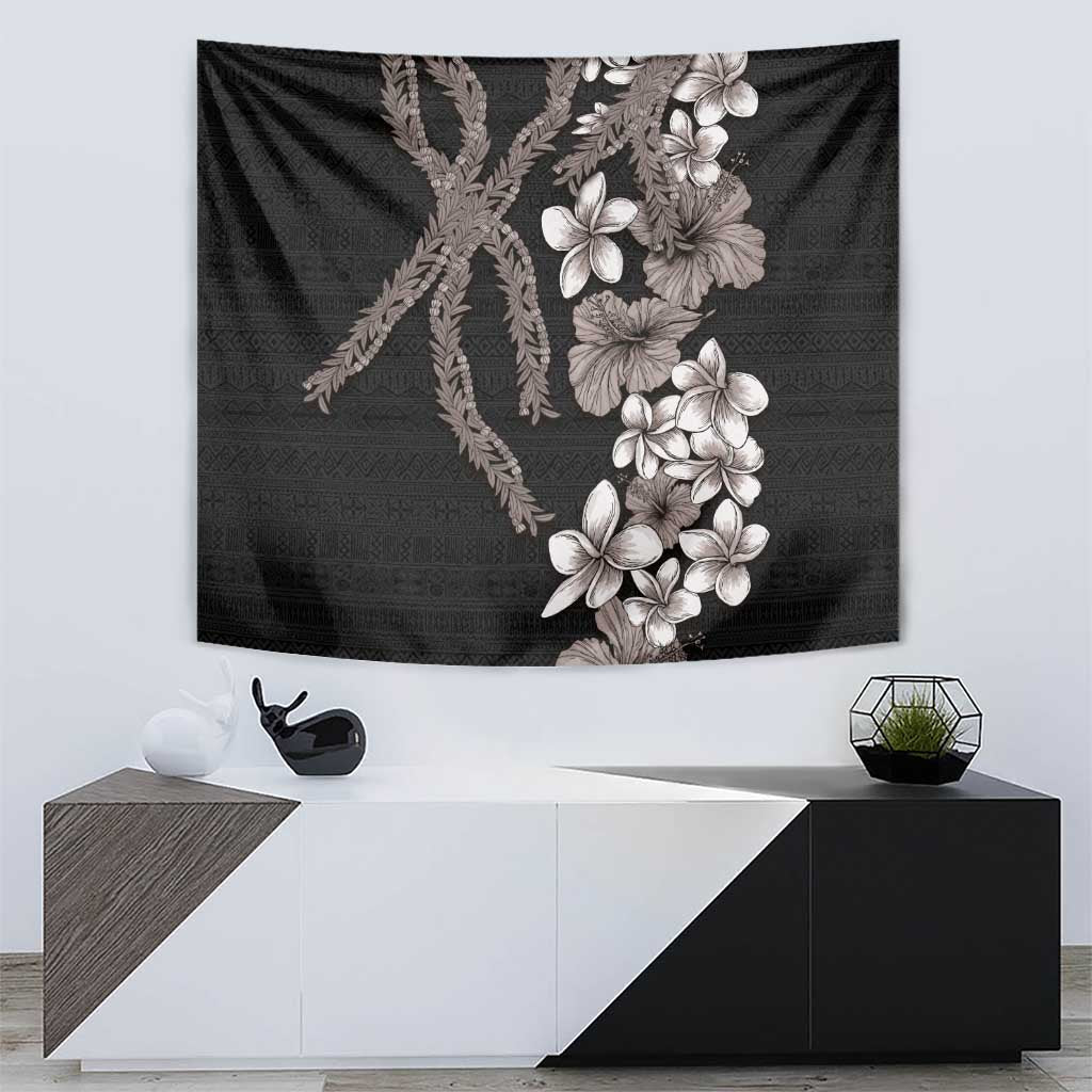 Hawaiian Tropical Flowers and Maile Pikake Tapestry Polynesian Tribal Pattern Grayscale Mode LT03 - Polynesian Pride