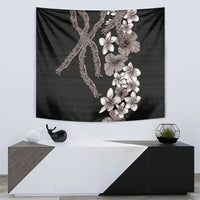 Hawaiian Tropical Flowers and Maile Pikake Tapestry Polynesian Tribal Pattern Grayscale Mode LT03 - Polynesian Pride