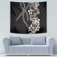 Hawaiian Tropical Flowers and Maile Pikake Tapestry Polynesian Tribal Pattern Grayscale Mode LT03 - Polynesian Pride