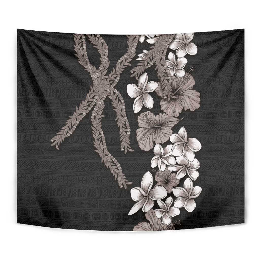 Hawaiian Tropical Flowers and Maile Pikake Tapestry Polynesian Tribal Pattern Grayscale Mode LT03 - Polynesian Pride