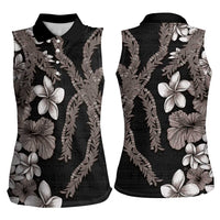 Hawaiian Tropical Flowers and Maile Pikake Women Sleeveless Polo Shirt Polynesian Tribal Pattern Grayscale Mode LT03 - Polynesian Pride