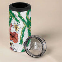 Hawaiian Tropical Flowers and Maile Pikake 4 in 1 Can Cooler Tumbler Polynesian Tribal Pattern White Color LT03 - Polynesian Pride