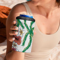 Hawaiian Tropical Flowers and Maile Pikake 4 in 1 Can Cooler Tumbler Polynesian Tribal Pattern White Color LT03 - Polynesian Pride