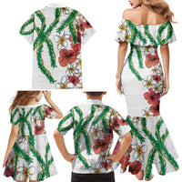 Hawaiian Tropical Flowers and Maile Pikake Family Matching Mermaid Dress and Hawaiian Shirt Polynesian Tribal Pattern White Color LT03 - Polynesian Pride