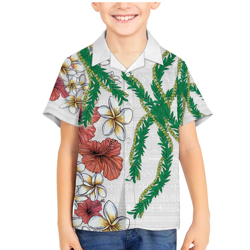 Hawaiian Tropical Flowers and Maile Pikake Family Matching Mermaid Dress and Hawaiian Shirt Polynesian Tribal Pattern White Color LT03 Son's Shirt White - Polynesian Pride