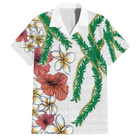 Hawaiian Tropical Flowers and Maile Pikake Family Matching Off The Shoulder Long Sleeve Dress and Hawaiian Shirt Polynesian Tribal Pattern White Color LT03 Dad's Shirt - Short Sleeve White - Polynesian Pride