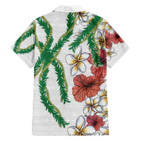 Hawaiian Tropical Flowers and Maile Pikake Family Matching Off The Shoulder Long Sleeve Dress and Hawaiian Shirt Polynesian Tribal Pattern White Color LT03 - Polynesian Pride