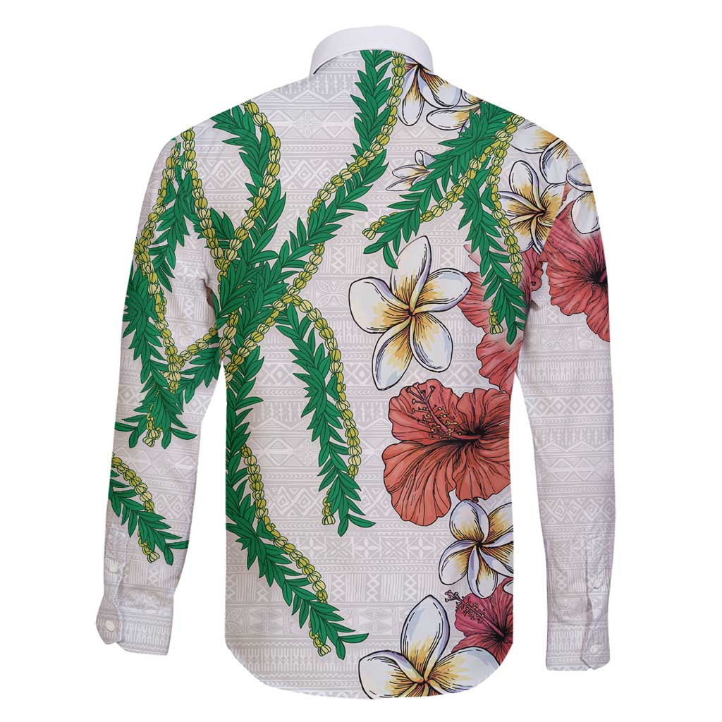 Hawaiian Tropical Flowers and Maile Pikake Family Matching Puletasi and Hawaiian Shirt Polynesian Tribal Pattern White Color LT03 - Polynesian Pride