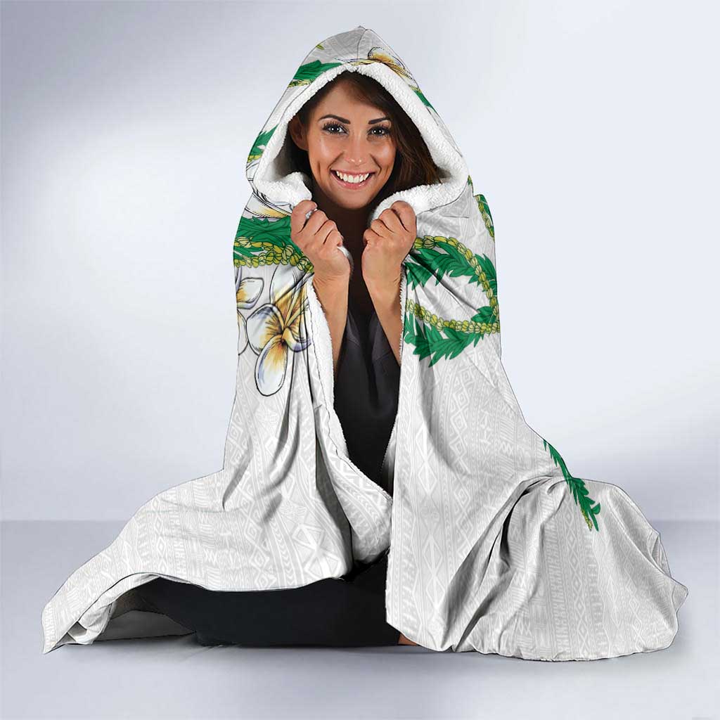 Hawaiian Tropical Flowers and Maile Pikake Hooded Blanket Polynesian Tribal Pattern White Color LT03 - Polynesian Pride