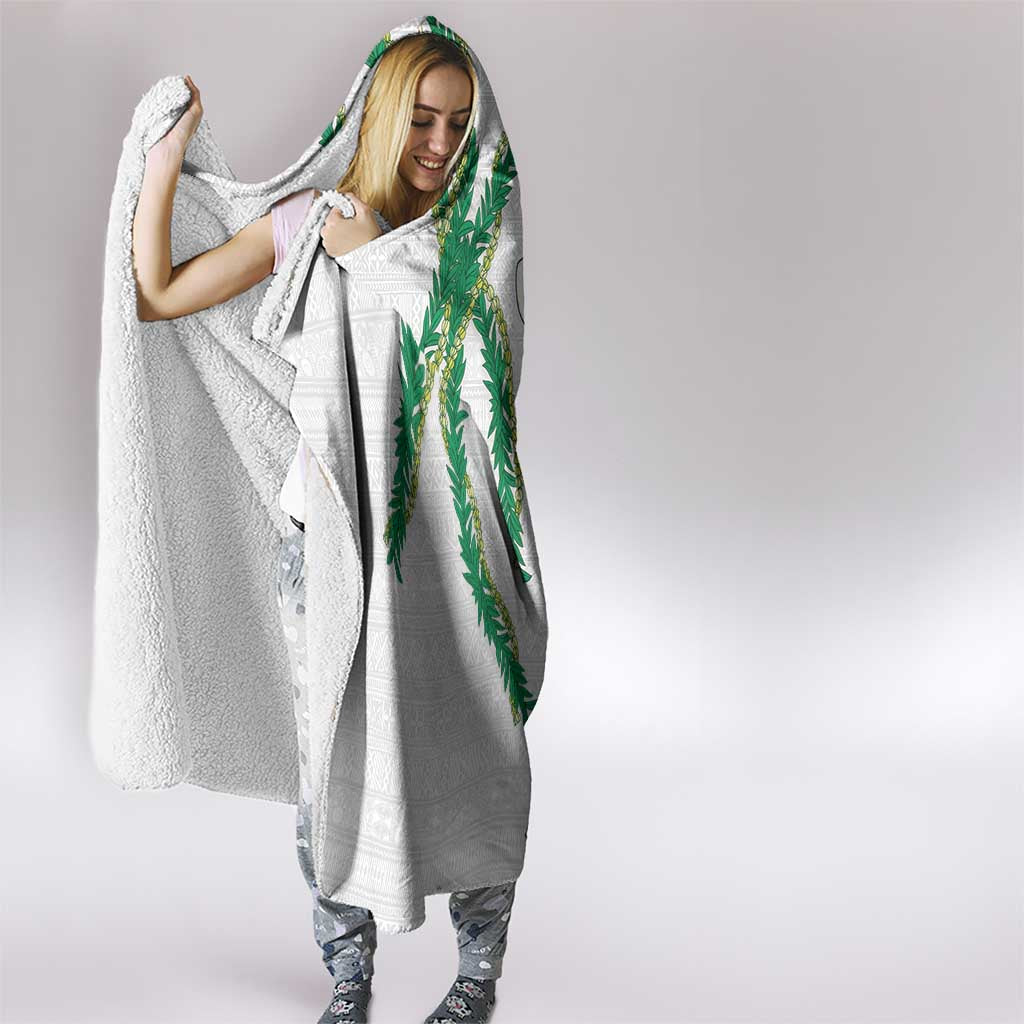 Hawaiian Tropical Flowers and Maile Pikake Hooded Blanket Polynesian Tribal Pattern White Color LT03 - Polynesian Pride