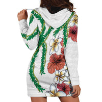 Hawaiian Tropical Flowers and Maile Pikake Hoodie Dress Polynesian Tribal Pattern White Color LT03 - Polynesian Pride