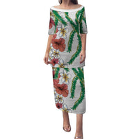 Hawaiian Tropical Flowers and Maile Pikake Puletasi Polynesian Tribal Pattern White Color LT03 Long Dress White - Polynesian Pride