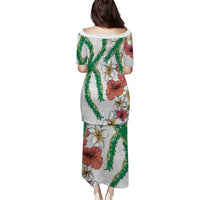 Hawaiian Tropical Flowers and Maile Pikake Puletasi Polynesian Tribal Pattern White Color LT03 - Polynesian Pride