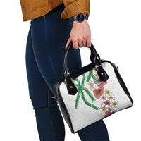 Hawaiian Tropical Flowers and Maile Pikake Shoulder Handbag Polynesian Tribal Pattern White Color LT03 - Polynesian Pride