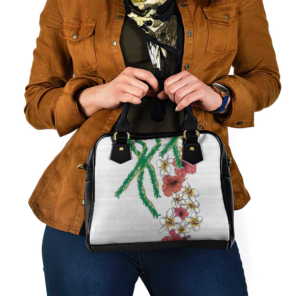 Hawaiian Tropical Flowers and Maile Pikake Shoulder Handbag Polynesian Tribal Pattern White Color LT03 - Polynesian Pride