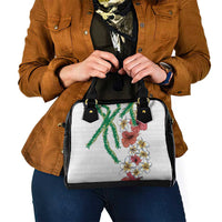 Hawaiian Tropical Flowers and Maile Pikake Shoulder Handbag Polynesian Tribal Pattern White Color LT03 - Polynesian Pride
