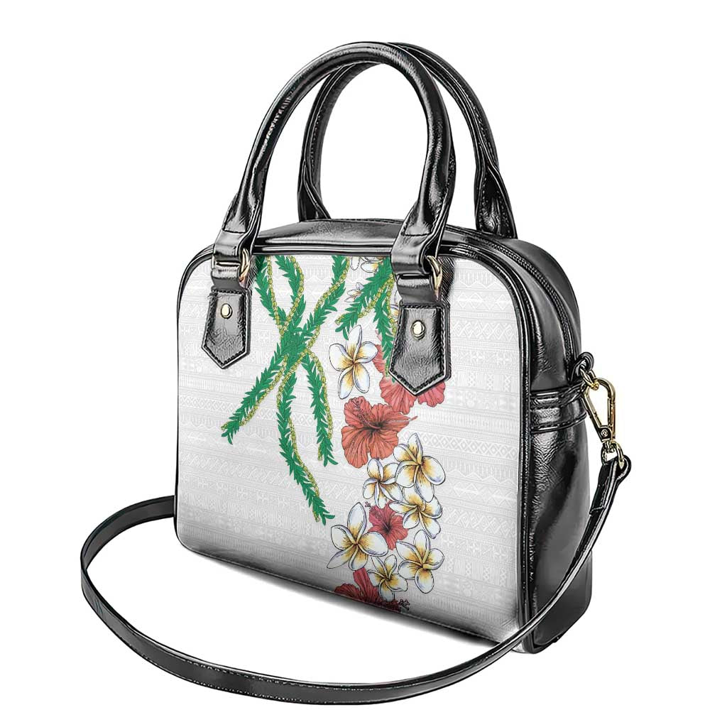 Hawaiian Tropical Flowers and Maile Pikake Shoulder Handbag Polynesian Tribal Pattern White Color LT03 - Polynesian Pride