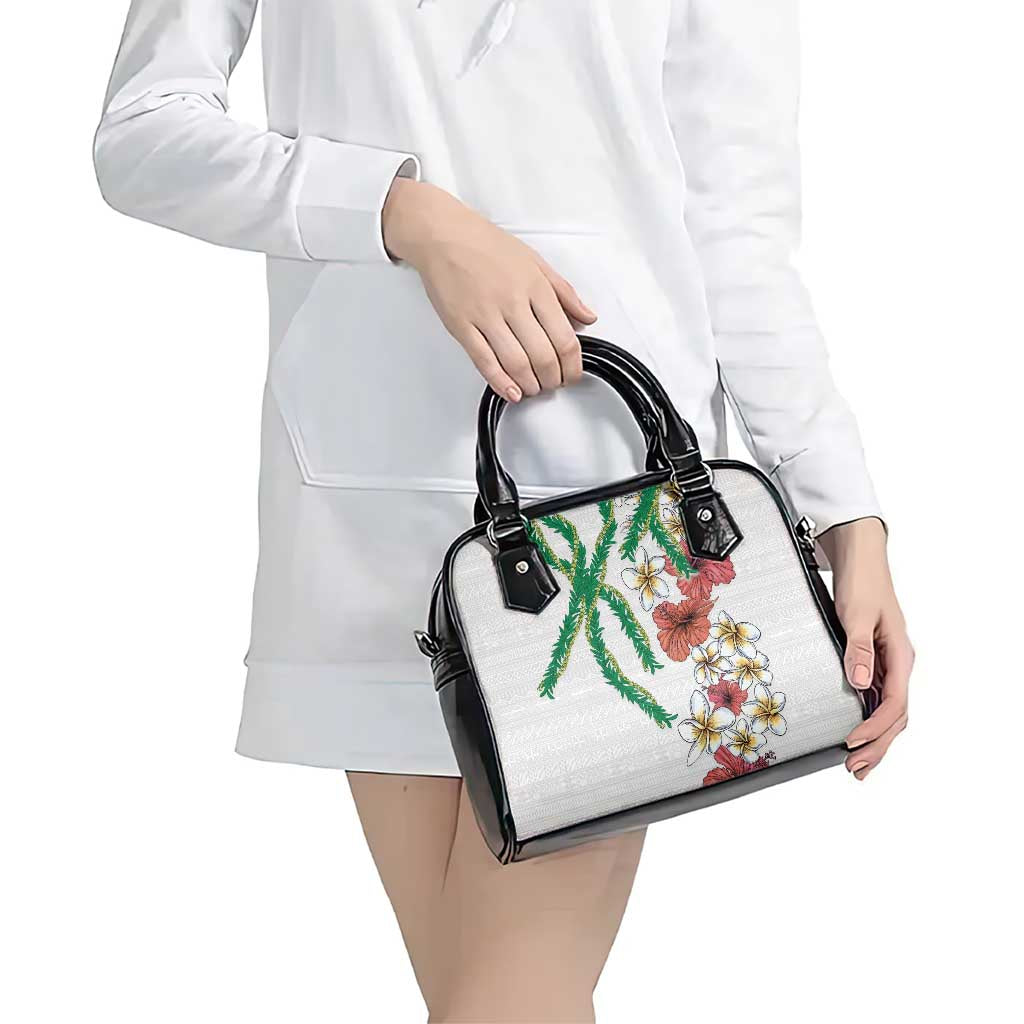 Hawaiian Tropical Flowers and Maile Pikake Shoulder Handbag Polynesian Tribal Pattern White Color LT03 - Polynesian Pride