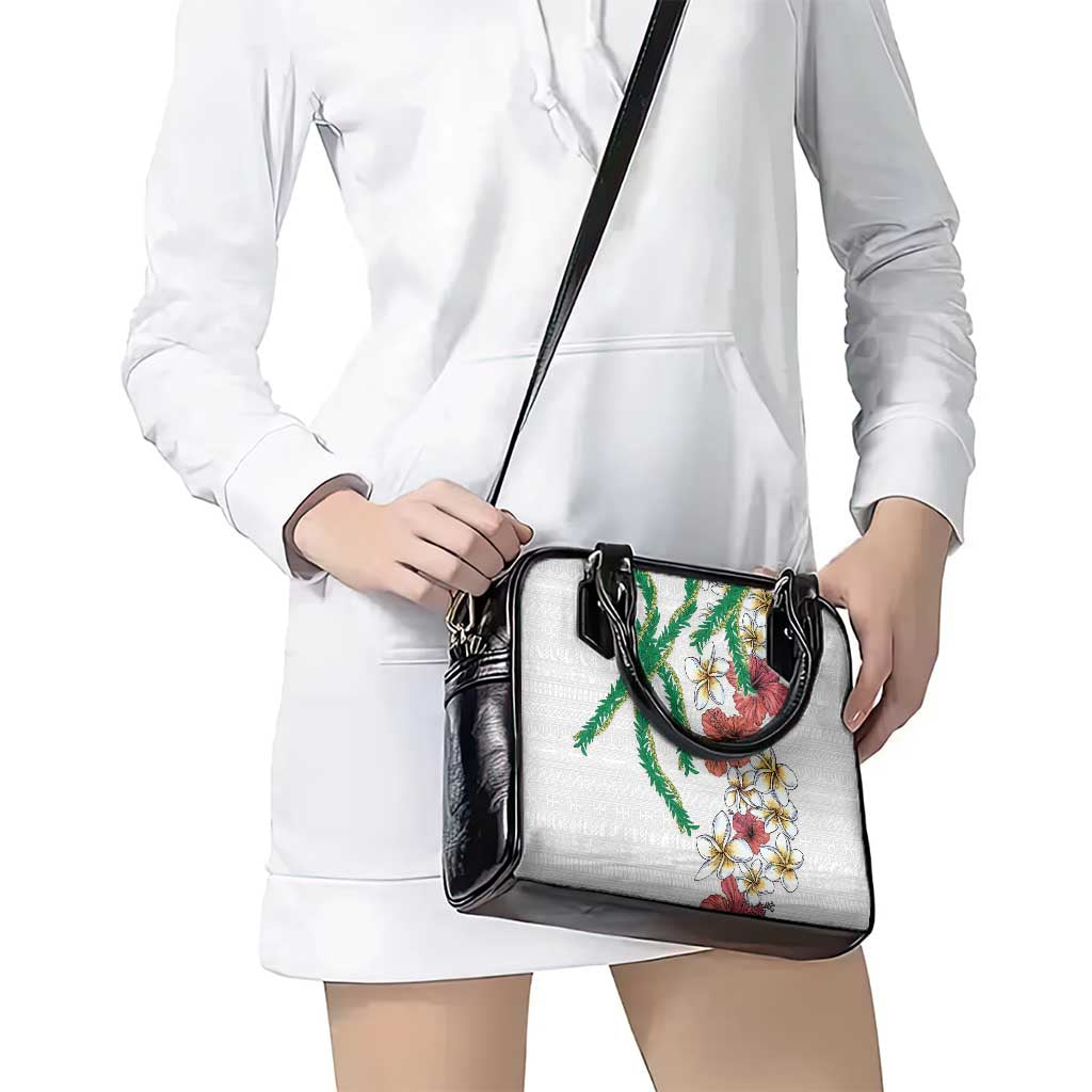Hawaiian Tropical Flowers and Maile Pikake Shoulder Handbag Polynesian Tribal Pattern White Color LT03 - Polynesian Pride